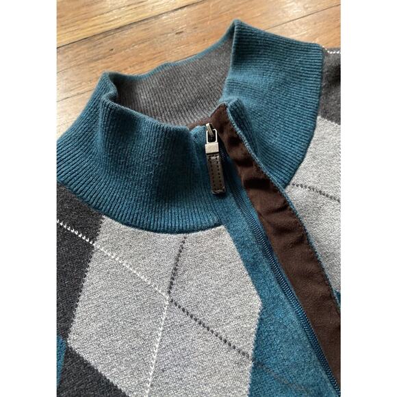 TASSO ELBA Blue 1/4 Zip Cotton Argyle Pullover Sweater sz Large - Picture 3 of 8